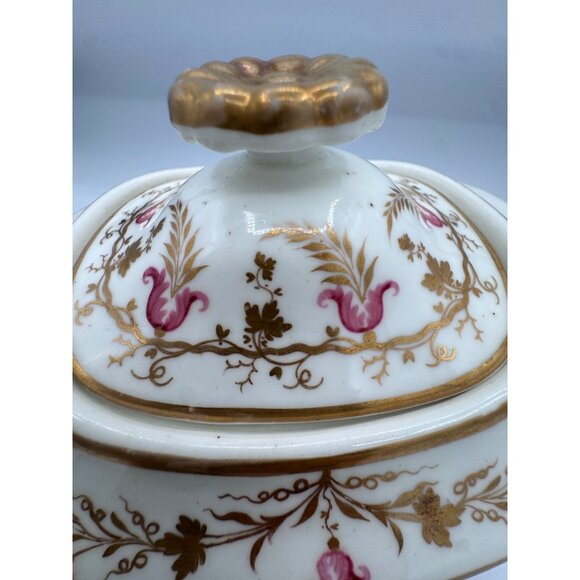 Antique Old Paris Porcelain Vegetable Tureen – Hand Painted Gold Gilt & Pink - Picture 2 of 14